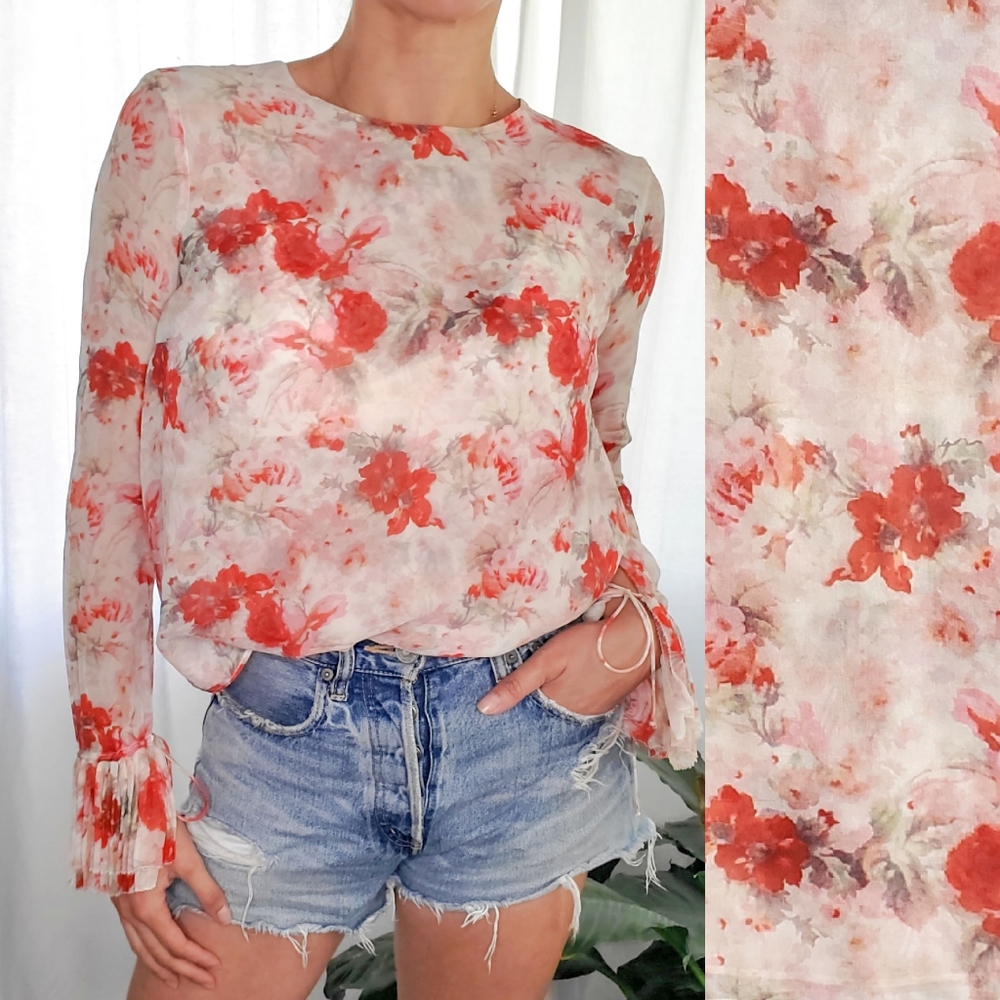 INTERMIX Private Label Romantic Floral Silk Blouse Small